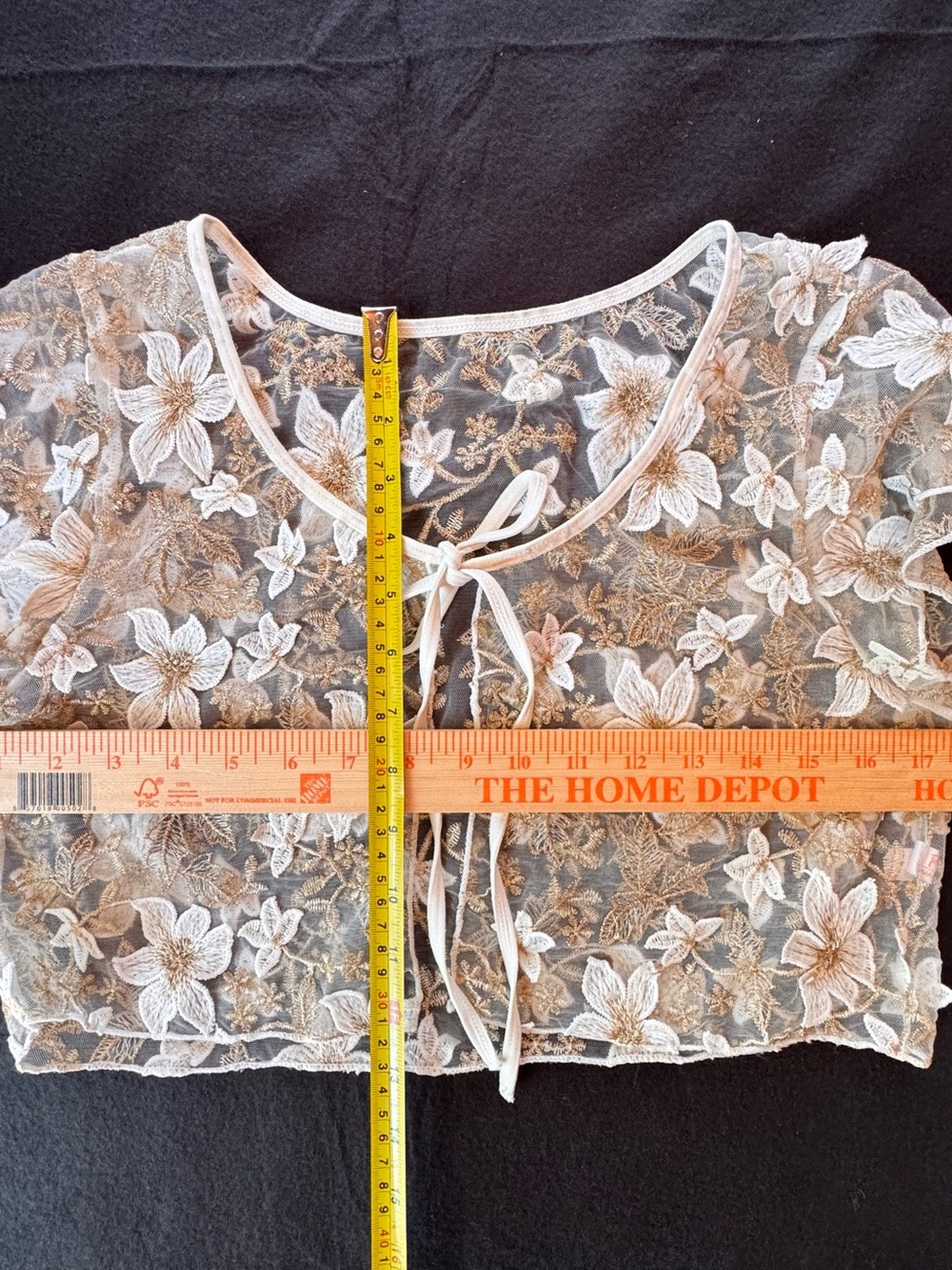 Embroidered Sheer Tie-Front Blouse - Cream - Picture 4 of 7